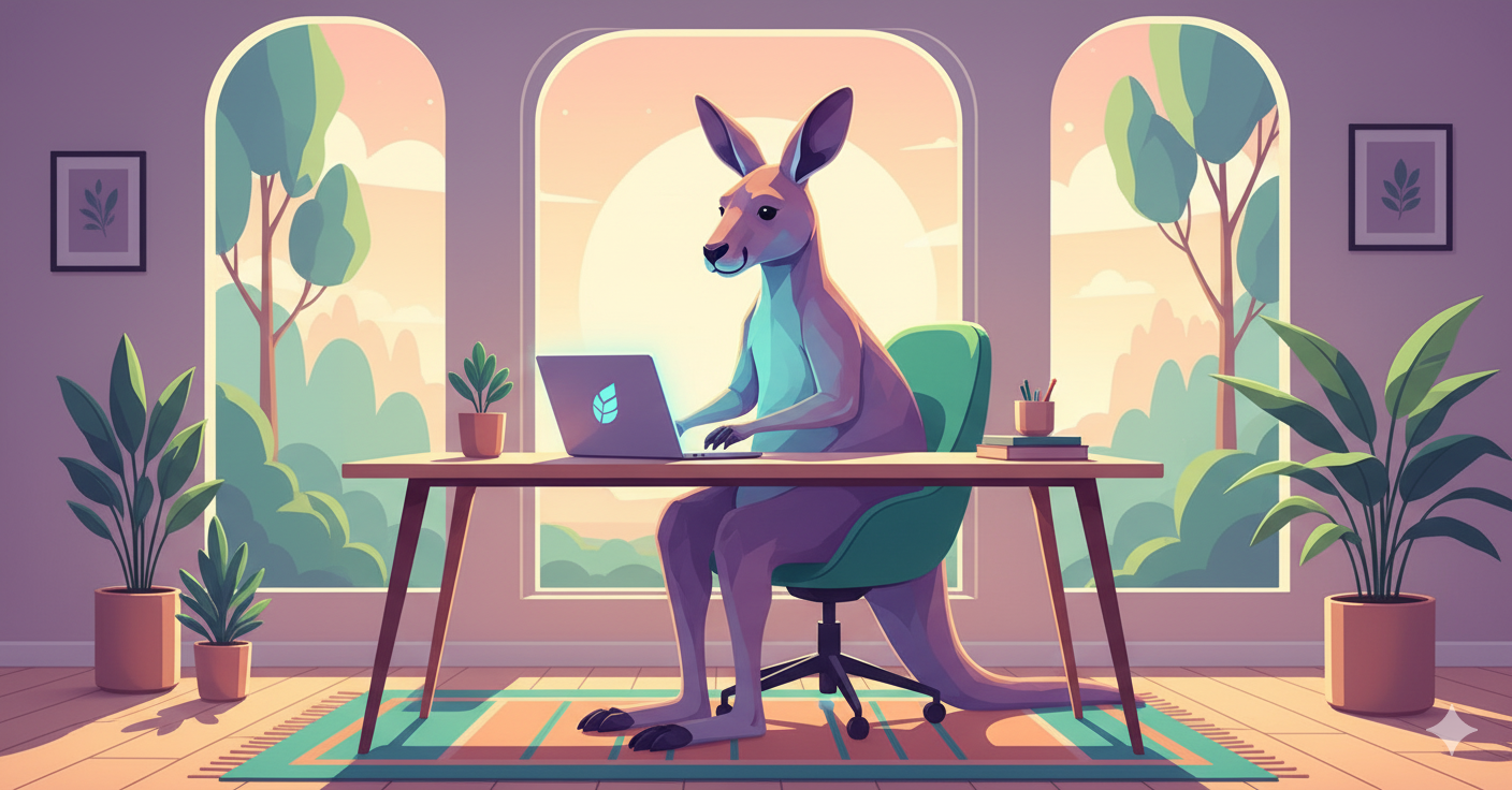 Kangur pracujący zdalnie