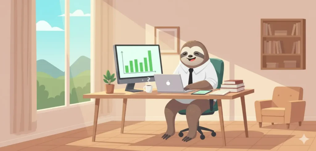 Przedstawienie postaci pracującej zdalnie.