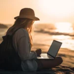 Kobieta pracująca zdalnie za granicą.